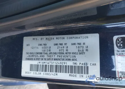 2015 Mazda Mazda3 I Grand Touring from USA, damaged, VIN JM1BM1W75F1249291